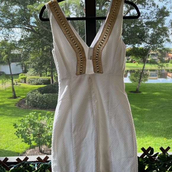 Lilly Pulitzer White & Gold Beaded Shift Dress - Picture 4 of 8